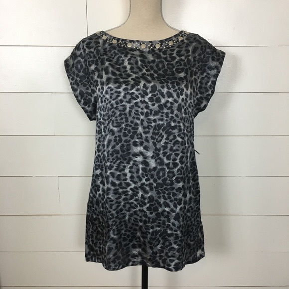 Apt. 9 Tops - Apt 9 Gray Leopard Print Satin Tunic Dress